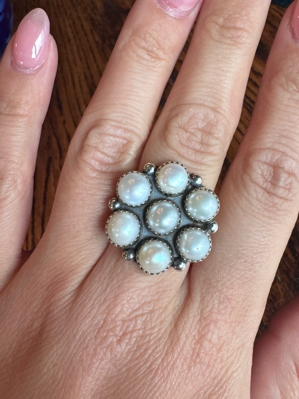 Freshwater Pearl Cluster Sterling Silver Ring -Native American Made